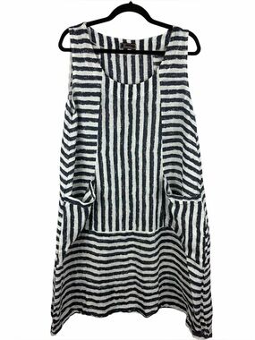 Froccella 100% Linen Striped Lagenlook Tunic Dress Navy White Made in Italy M/L
